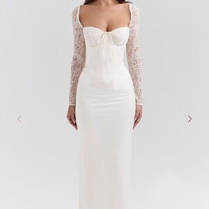 House of CB Ivory Lace Long-Sleeve Corset Gown